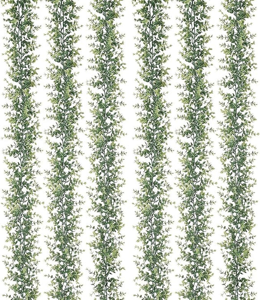 6 Pack Artificial Eucalyptus Garland, 5.5ft Faux Eucalyptus Vines with Lifelike Silver Dollar Leaves, Handmade Greenery Garland for Wedding Arch Decor, Table Runner, Home Party Backdrop