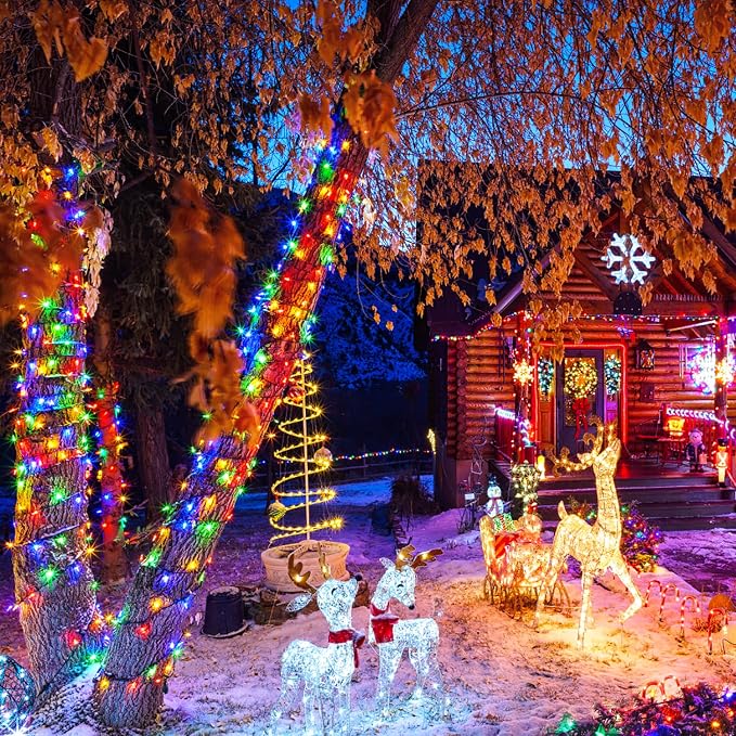 JMEXSUSS 8 Modes Christmas Tree Lights Multicolor, 250 LED Christmas Lights Indoor, 91.5ft Green Wire Waterproof Christmas Light Outdoor for Tree Party Garden Patio Christmas Decoration