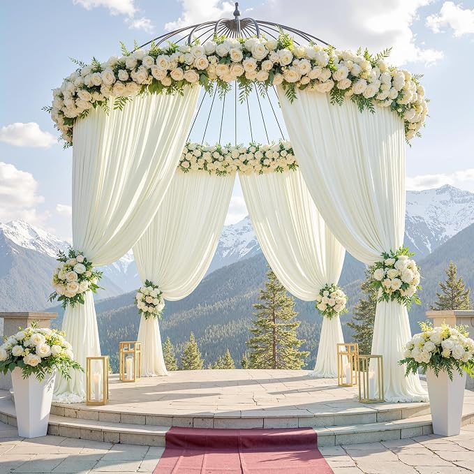 10ft x 15ft Ivory Backdrop Curtains for Wedding Parties, 2 Panels Extra Long Wrinkle Free Fabric Drapes Photo Backdrop for Baby Shower Birthday Stage Reception