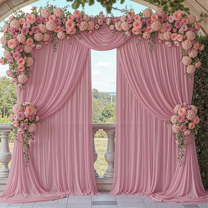 30ft x 10ft Dusty Rose Backdrop Curtains, Wrinkle-Free Sheer Chiffon Fabric Photo Backdrop Drapes for Wedding Arch Party Ceremony Stage Photography Birthday Decorations