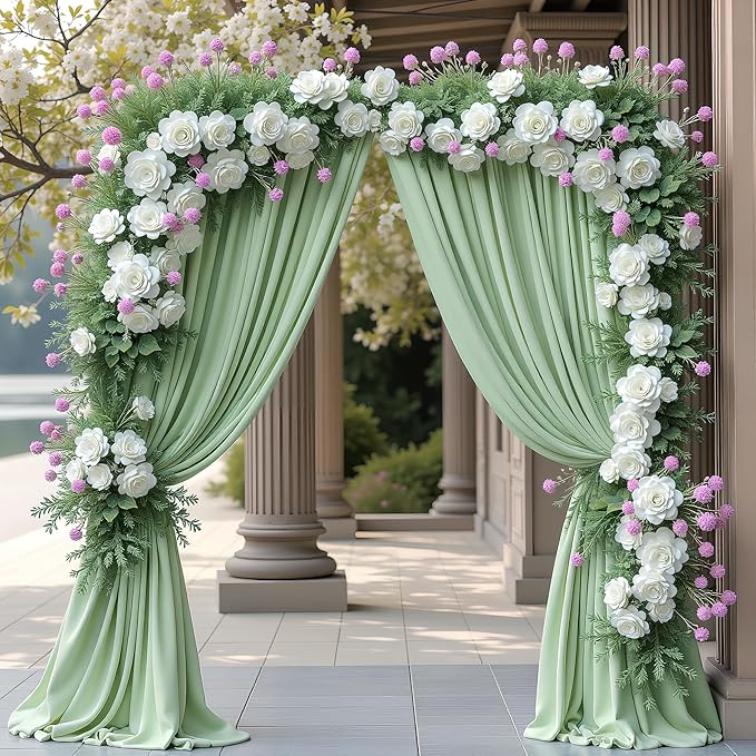 Wokceer Sage Green Backdrop Curtain for Wedding Parties 2 Pack 10x8FT Wedding Curtains Photo Backdrop Drapes Polyester for Photoshoot Baby Shower Birthday Party Curtains Background 4 Panels 5x8FT