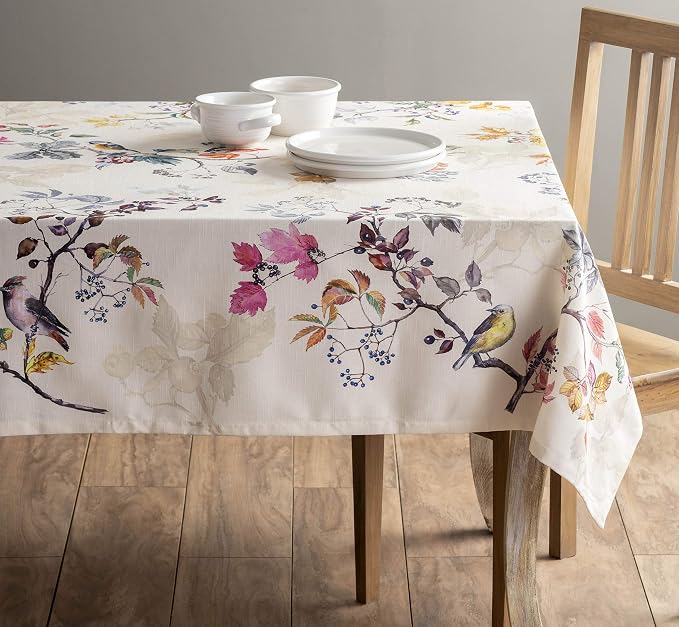 Maison d' Hermine Table Cloth Rectangle Table 100% Cotton 60 x 120 Inches Fall Tablecloth Reusable Everyday Use for Thanksgiving Christmas Decorations Dining Farmhouse Party (Equinoxe - Beige)