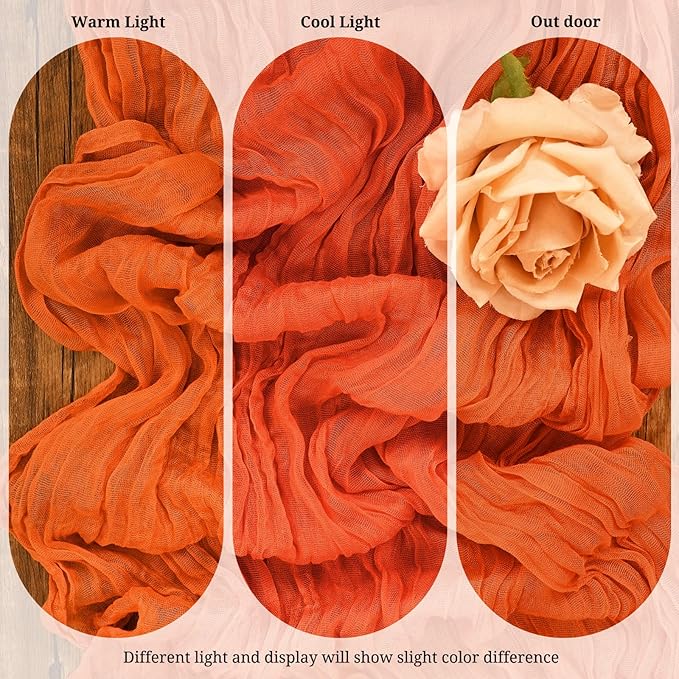 10 Pack Orange Cheesecloth Table Runner 17x108 Inch Semi Sheer Boho Gauze Cheese Cloth Table Runners, for Wedding Bridal Shower Birthday Party Home Decor Garden Farmhouse