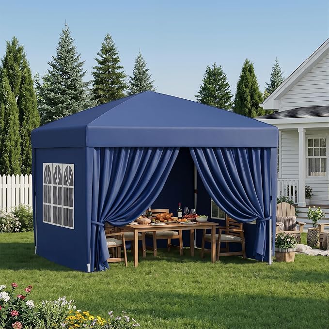 10x10 Pop Up Canopy with Sidewalls, Instant Tent with Carry Bag, Height Adjustable Waterproof Shade Canopy, for Event, Parties, Camping (Blue, 10x10 with Sidewalls)