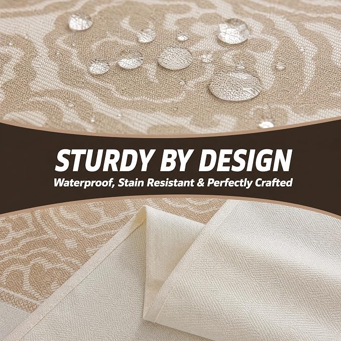 Boho Faux Linen Tablecloth, Rectangle Vintage Geometric Cover | Spillproof & Wrinkle Free Minimalist Center Table Cloth for Farmhouse Kitchen Dining Room Decor