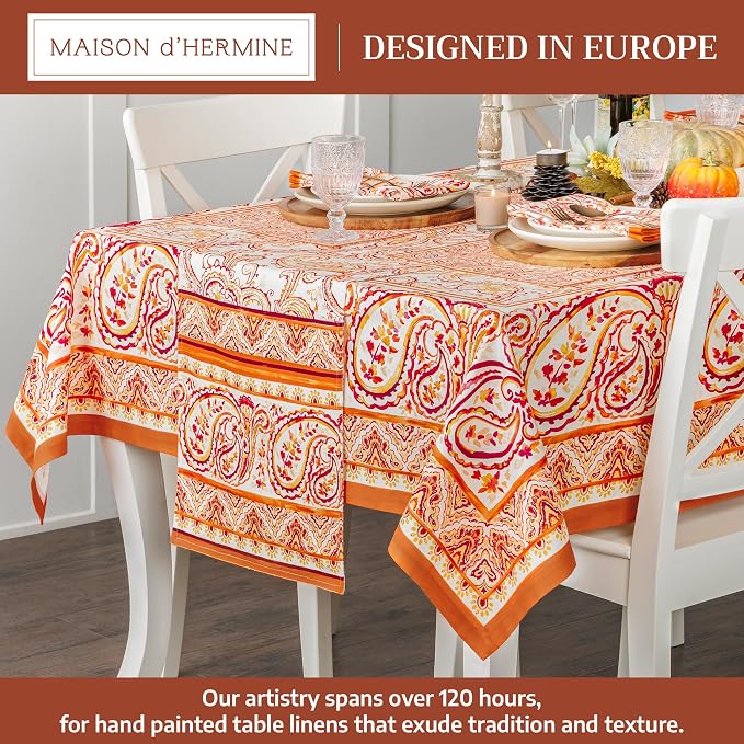Maison d' Hermine Table Cloth Rectangle Table 100% Cotton 70 x 108 Inches Fall Tablecloth Reusable Everyday Use for Thanksgiving Christmas Decorations Dining Farmhouse Party (Palatial Paisley)