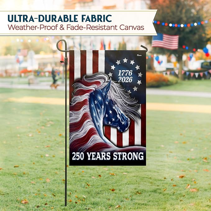 FLAGWIX American 250 Years Anniversary Horse Flag - Polyester Double-sided Garden Flags For Outside (11.5" x 17.5") - 4th of July Decorations for Home Yard Farm Garden Decor Banner