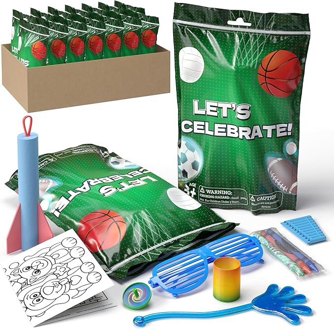 Crown Display Party Favors for Kids 10 Pre Filled Party Favor Bags - Sports Fun Goodie Bags Stuffers for Kids with Fidget Toys and Small Toys Goody Bag Stuffers - Party Favors for Kids 4-8