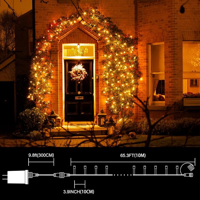 LAMPHOME 33ft Golden Christmas Decorative Mini Lights, 100 LED Transparent Wire Fairy Starry String Lights Plug in, 16 Lighting Modes, for Indoor Outdoor Xmas Tree Wedding Party Decoration (Yellow)