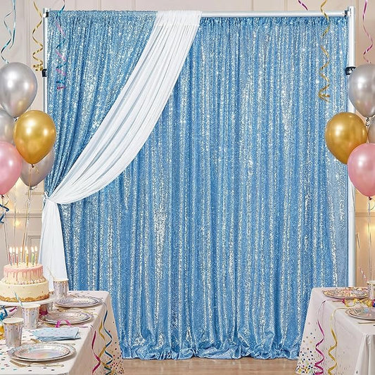 B-COOL Baby Blue Sequin Backdrop Curtains 2 Packs 3.3ftx8ft Baby Shower Sparkle Backdrop Fabric Glitter Background Drapes for Party Ceremony Birthday Decoration