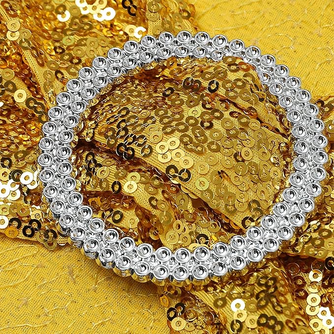 Pack of 100 Spandex Sequin Gold Chair Sashes for Wedding Chair Sashes for Party Fiesta Baby Shower Decor Chairs Bands - Sequins Gold Sash for Chairs