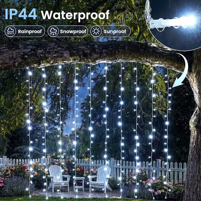 HEYFUNi 6.6FT x 6.6FT Cool White Curtain Lights Plug in, 200 LED | Window String Lights With Remote, 8 Modes, Timer, Memory, Connectable Fairy Lights for Bedroom Wall Wedding Dorm Decor, White