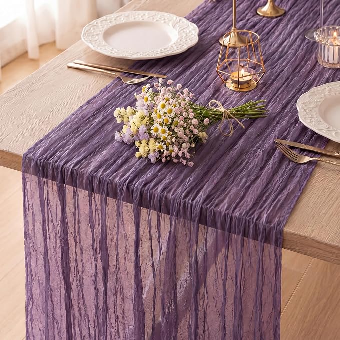 12 Pack Dusty Purple Cheesecloth Table Runner 120 Inch 10FT Cheese Cloth Runners for Birthday Party, Banquet, Theme Party, Wedding Decoration
