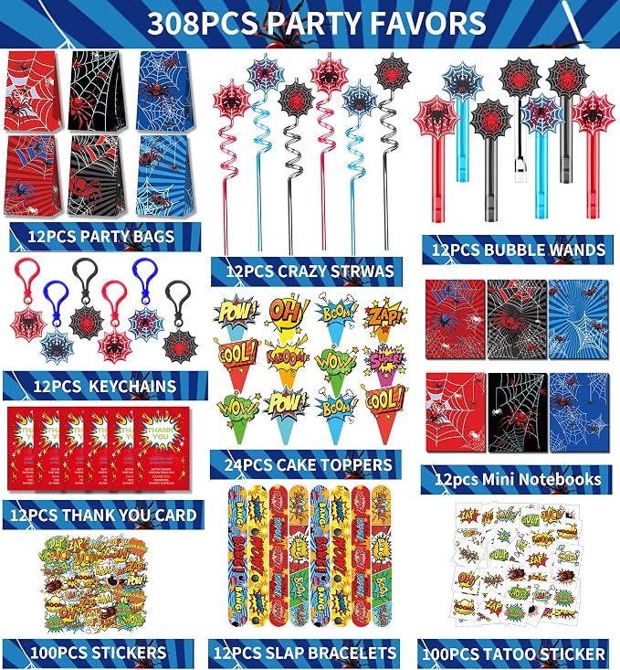 308Pcs Party Decorations Favors Supplies, Goodie Bags Fillers Stuffers for Kids Birthday Gifts