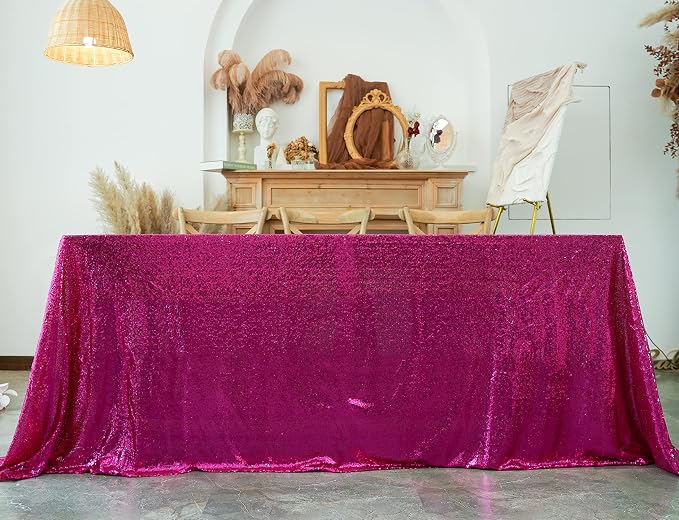 Sequin Tablecloth 90"x132" Hot Pink Party Glitter Tablecloth Rectangular Sequin Table Cover Overlay Glitter Wedding Birthday Reception Decoration Baby Bridal Shower Christmas Decorations