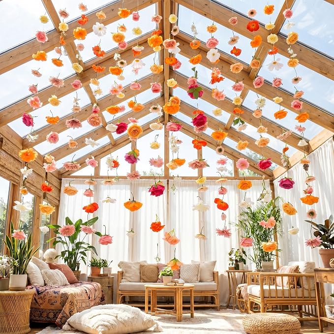 Suncalla 12 Pcs 70.8 ft Wildflower Garland Pre Strung Artificial Hanging Flower Vine Backdrop Decor from Ceiling Floating Silk Floral Garland for Garden Wedding Bridal Shower(Rose,Multicolor)