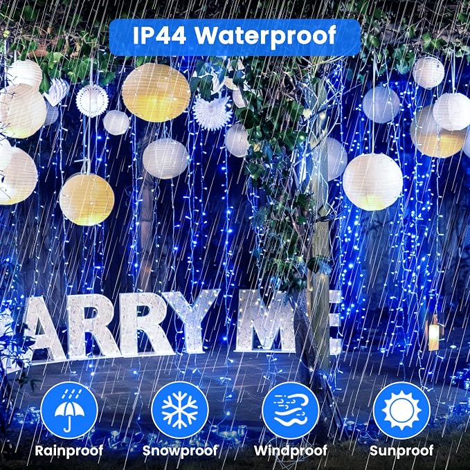 Connectable 2Pack String Lights Indoor, 66FT 200LED String Lights, 13Modes Twinkle Fairy Lights Plug in Outdoor Waterproof, Blue Clear Wire Light for Christmas Tree, Wedding Yard, Party Decor