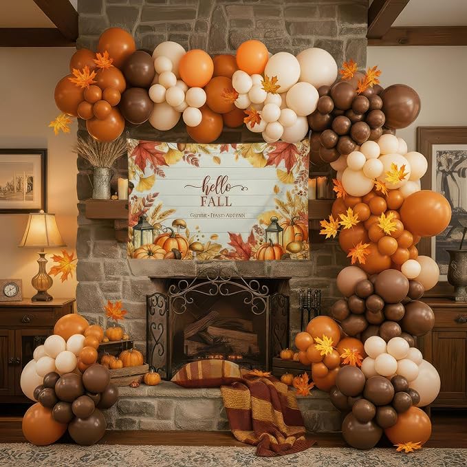 fall thanksgiving Burnt orange Balloon Garland Arch Kit Orange Cream Peach brown balloon with artificial maple leaf Autumnbackdrop for Boho Baby Shower Little Pumpkin friendsgiving Decorations