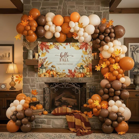 fall thanksgiving Burnt orange Balloon Garland Arch Kit Orange Cream Peach brown balloon with artificial maple leaf Autumnbackdrop for Boho Baby Shower Little Pumpkin friendsgiving Decorations