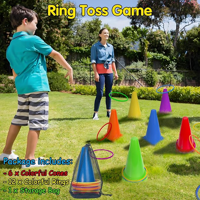 LINAYE Carnival Games Combo Set Outdoor Activities, Field Day Lawn Yard Family Reunion Fall Festival Games Hopper Balls Dart Board for Kids Ring Toss Egg and Spoon for Kids Birthday Party