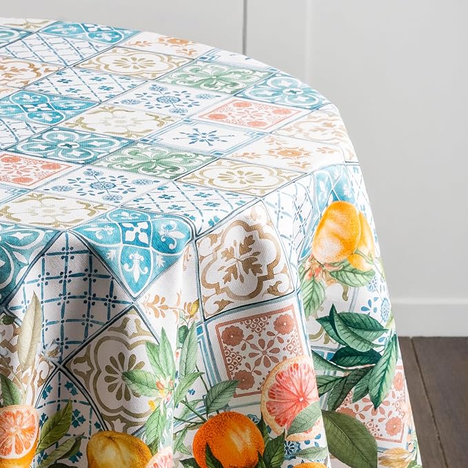 Maison d' Hermine Table Cloth Round Table 100% Cotton 63 Round Inches Tablecloth Reusable Decorative for Dining Kitchen Room Farmhouse Party Home Hotel Restaurant Spring Summer - Agrume
