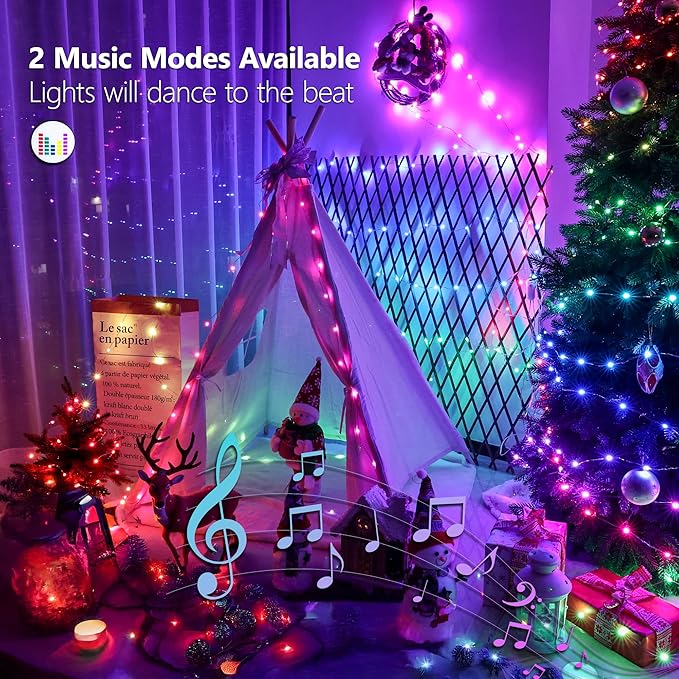 BrizLabs Fairy String Lights, 33ft 100 LED Red White Blue Fairy Lights with Remote Timer, USB July 4th Starry Light Music Sync RGB Color Changing Twinkle Light for Xmas Halloween Easter Party Wedding