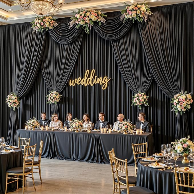 10 Panels Black Backdrop Curtains - Wrinkle Free Fabric Backdrop Curtain for Photoshoot,10ft Wedding Party Photo Backdrop Drapes for Birthday Baby Shower Photography Stage Background Decorations