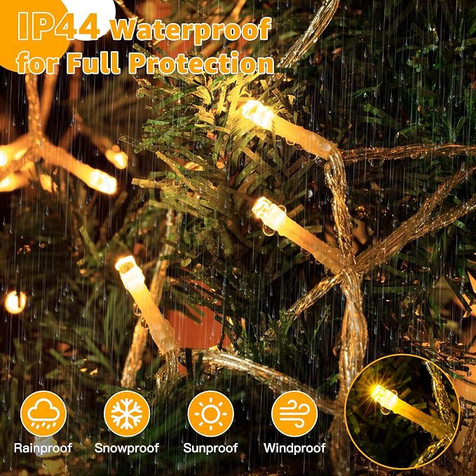 Guhope Christmas String Lights 600LED 98FT, Waterproof String Lights with Remote and Timer, 8 Modes Dimmable Christmas Lights for Indoor Outdoor Wedding Party Holiday Decorations (Warm White)