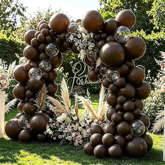 Dark Brown Balloons, 98PCS Double Stuffed Boho Coffee Brown Balloon Garland Arch Kit, 18/12/10/5 Inch Different Sizes for Birthday Graduation Baby Shower Boho Neutral Luau Mocha Party Decorations
