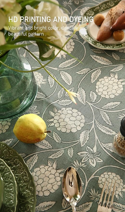 ISAENNE Designer Linen Green Round Tablecloth,Diameter 67"-Andrew A | Vintage Elegant French Beautiful Decor Table Cloth,Floral Pattern,Heavyweight,Dining Room,Tea Party,Kitchen,Thanksgiving