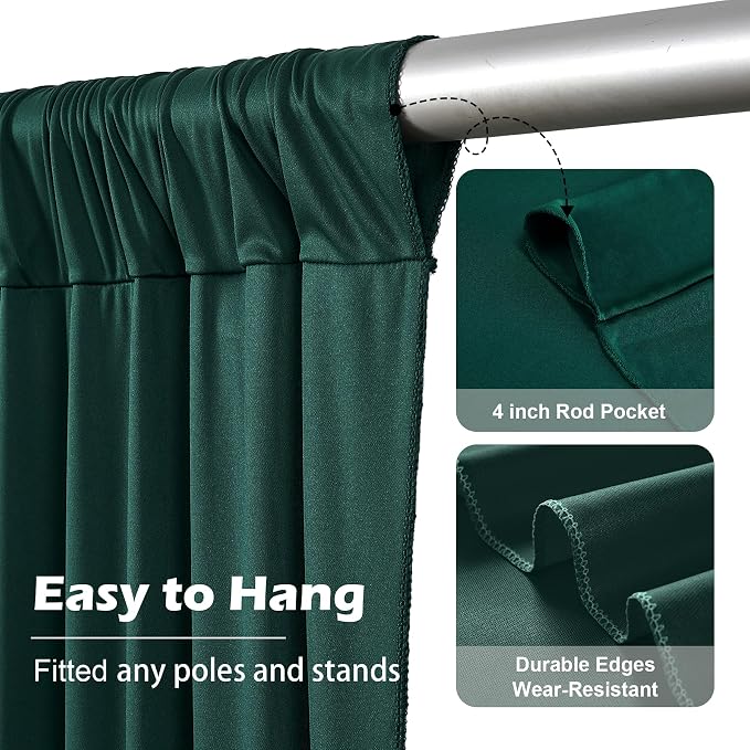 20ft x 8ft Wrinkle Free Hunter Green Backdrop Curtain for Jungle Parties, 4 Panels 5×8ft Soft Silky Green Polyester Photo Backdrop Drapes for Wedding Birthday Photography Christmas Background Cloth