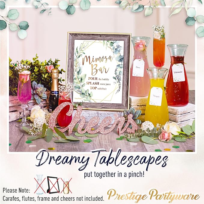 PRESTIGE Bridal Shower Games (32 Guests) + Mimosa Bar Supplies | 5 Games, Boho Bridal Shower Decorations Rose Gold, Greenery Theme Bridal Shower Favors Decor Kit, Bubbly Wedding Brunch Prizes (32 Set)