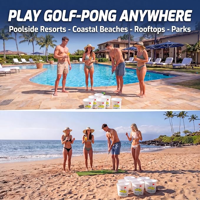 50 Pcs Golf Yard Game Set, Backyard Chipping Target Game with 12 Buckets 2 Hitting Mats 12 Balls 24 Cold Transfer Stickers, Outdoor Lawn Tailgate Games, Golf Gifts for Men Dad