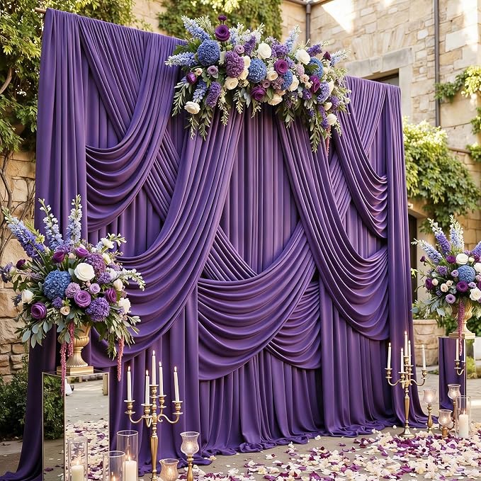 10ftx12ft Purple Backdrop Curtains for Wedding Parties, Wrinkle Free Polyester Photo Backdrop Drapes 2 Panels 12 ft Long Back Drop Cloth for Girl's Birthday Party Photography Background