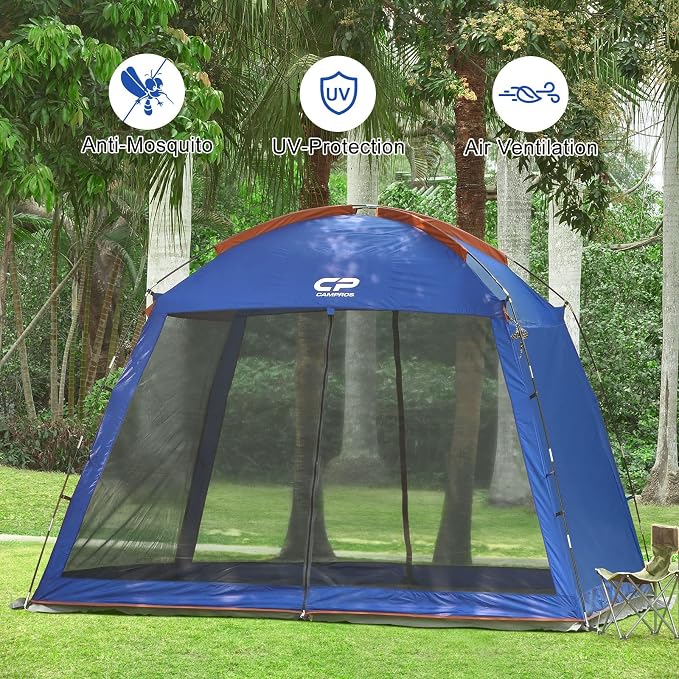 CAMPROS CP Screen House Room with 1 Side Wind/Sun Panel Canopy Tent Camping Tent Screen Shelter Gazebos for Patios Outdoor Camping Activities, 10'X10'X86in(H) - Blue