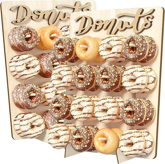 Donut Wall Display Stand, 2PCS Wooden Doughnut Holder Display 32 Donuts, Donut Holder Board for Donut Grow Up Party, Birthday, Wedding, Baby Shower, Donut Party Decorations (Natural)