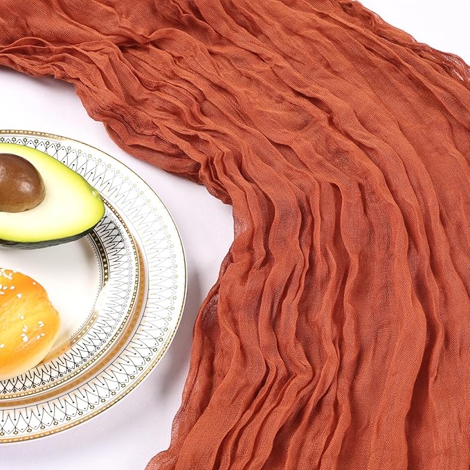 6 Pack 10FT Terracotta Cheesecloth Table Runner 120 Inch Long Gauze Rustic Boho Spring Cheese Cloth Table Runner Sheer Fabric Decorations for Holiday Party Wedding Banquet Bridal Baby Shower Décor