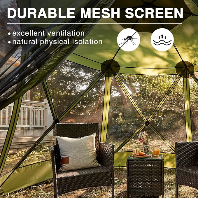 EVER ADVANCED Pop up Screen House Tent for Camping 11.5 x 9.8 ft, Instant Screened Gazebo Canopy with Netting, Portable Shelter Enclosure for Outdoor, Backyard