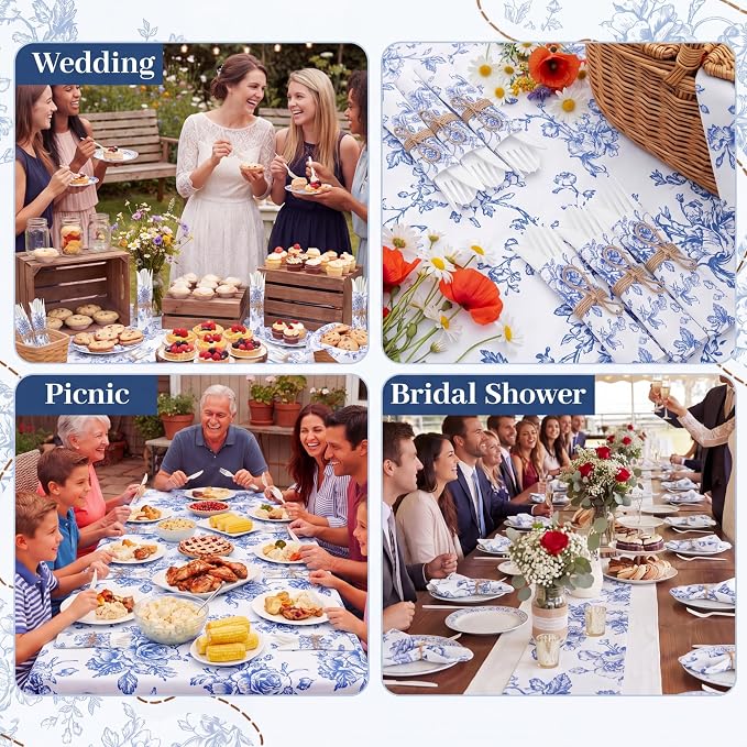 400 Pcs Something Blue Before I Do Blue Floral Wedding Supplies Biodegradable Disposable Tableware for 100 Guests Knives Spoon Fork Floral Paper Napkins for Bridal Shower Bridesmaid Gift