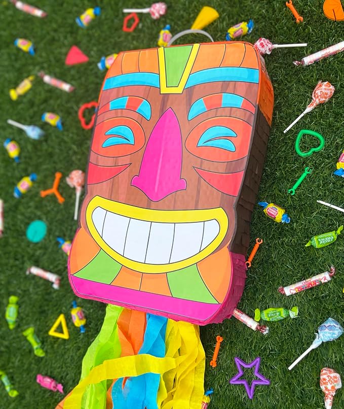 Jergrim Tiki Piñata Mask Luau Party Decorations Small 4-piece Set, Great for Tropical Birthday Pool Parties Decoration, Hawaiian Fiesta, Summer Party & Beach Parties