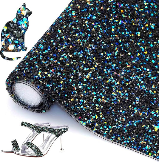 Locacrystal Bling Resin Rhinestone Sticker DIY Car Decoration Stickers Self-Adhesive Hotfix Glitter Crystal Gem Sheet Stickers for Car & Crafts Decoration(Black AB,9.4"x15.8")