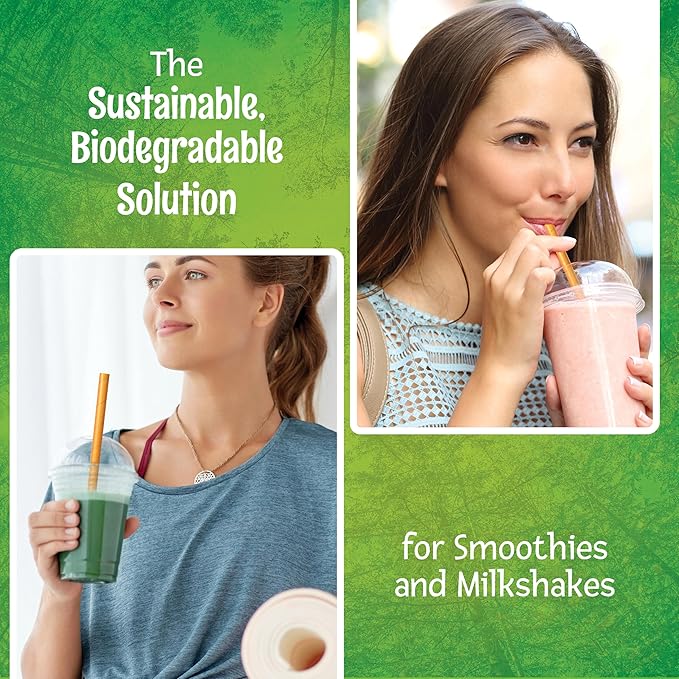 Friendly Straw 150 Pack Biodegradable Paper Smoothie Straws, 7.75" x .4" Extra Wide Disposable Kraft Paper Smoothie Straw - Economy Bulk Pack of Jumbo Paper Straws for Home and Restaurant