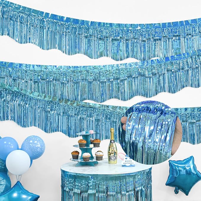LOLStar Blue Foil Fringe Tinsel Garland, Tinsel Streamers Banner, 6 Pack | 60Ft Tinsel Streamers, Shiny Blue Tinsel Fringe Banners for Wedding, Birthday, Anniversary, Christmas, New Year Party Decor