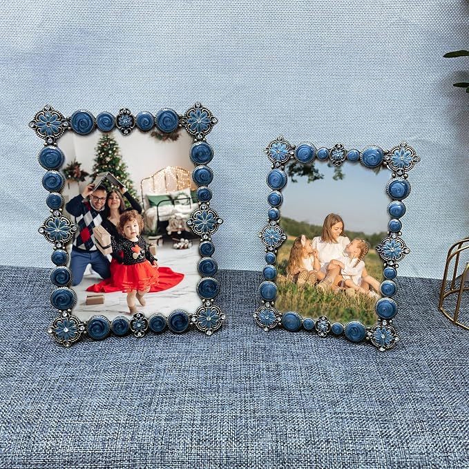 4x6 Vintage Picture Frame Decor Ornate Antique Blue Photo Frames with Glass Front, Art Decor Tabletop Display, Gifts Ideas for Women, Horizontally & Vertically