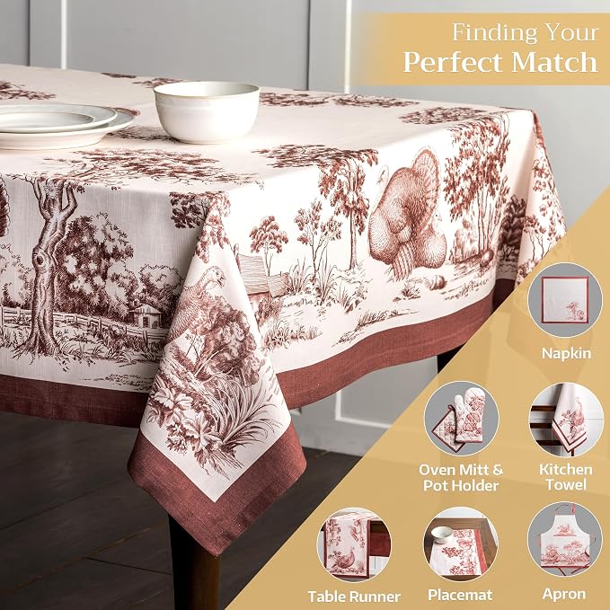 Maison d' Hermine Table Cloth Rectangle Table 100% Cotton 54 x 72 Inches Fall Tablecloth Reusable Everyday Use for Thanksgiving Christmas Decorations Dining Farmhouse Party (Holy Jouy - Brown)