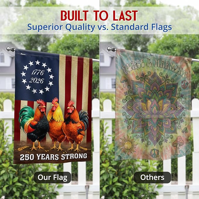 FLAGWIX American 250 Years Anniversary Rooster Flag - Polyester Double-sided Yard Flags For Outside House Flag (29.5" x 39.5") - 4th of July Decorations for Farm Home Yard Garden Decor Banner