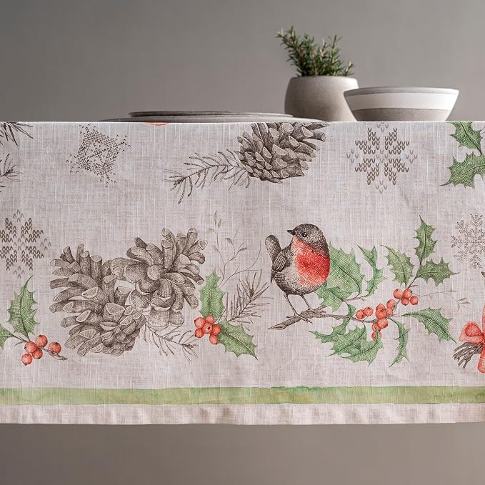 Maison d' Hermine Table Cloth Rectangle Table 100% Cotton 60 x 120 Inches Fall Tablecloth Reusable Everyday Use for Thanksgiving Christmas Decorations Dining Farmhouse Party (Christmas Dew)