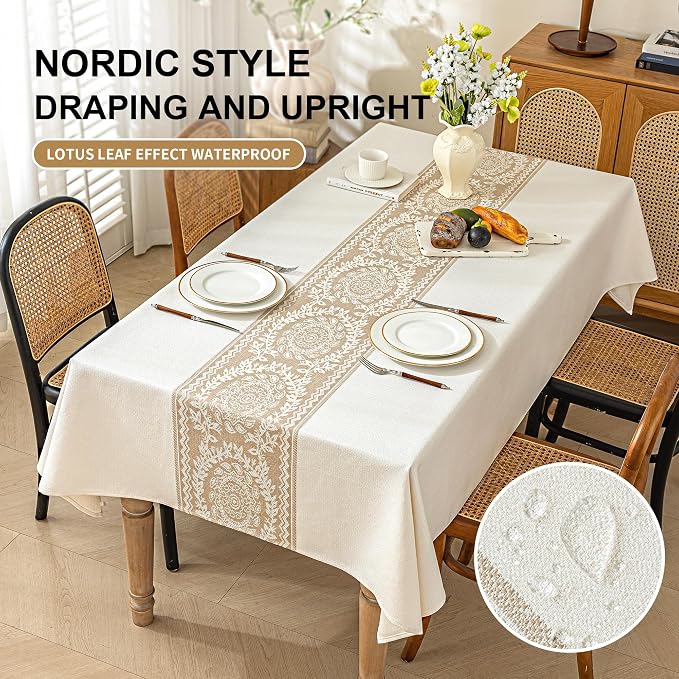 Linen Tablecloths for Rectangle Tables,Fabric Tablecloth Advanced Waterproofing Technology for Dinningroom,Farmhouse