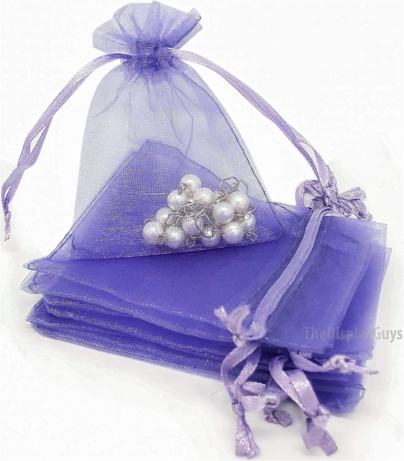 TheDisplayGuys 100-Pack XS 2 x 2 3/4" Lavender Sheer Organza Gift Bags with Drawstring, Jewelry Candy Treat Wedding Party Favors Mesh Pouch