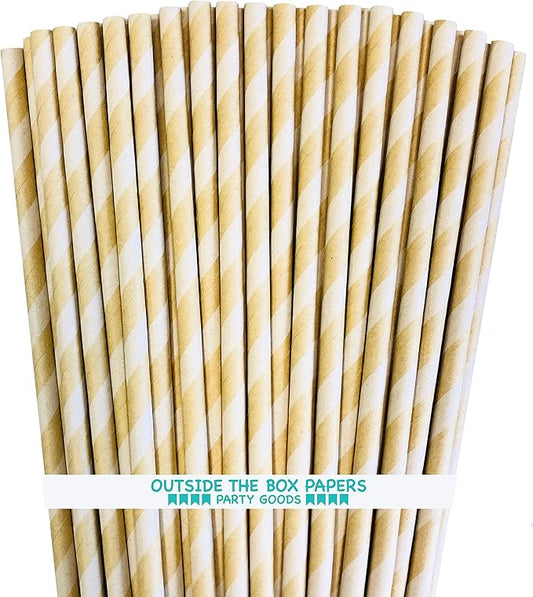 Paper Straws - Kraft Brown - Stripe - 7.75 Inches - 100 Pack Outside the Box Papers Brand